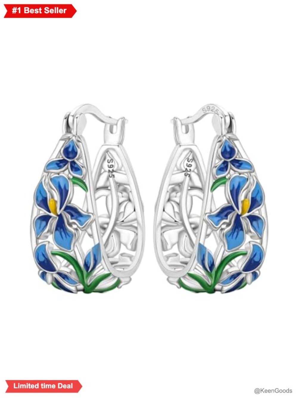 Floral Hoop Earrings 925 Sterling Silver 14K Gold Plated CZ Hypoallergenic Women